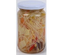 glass bottled soy bean sprout mixed with vegetables