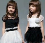 Girl′s One Piece Dress, 2012 Summer Short Sleeve Black White Dress, Girl′s Veil Dress